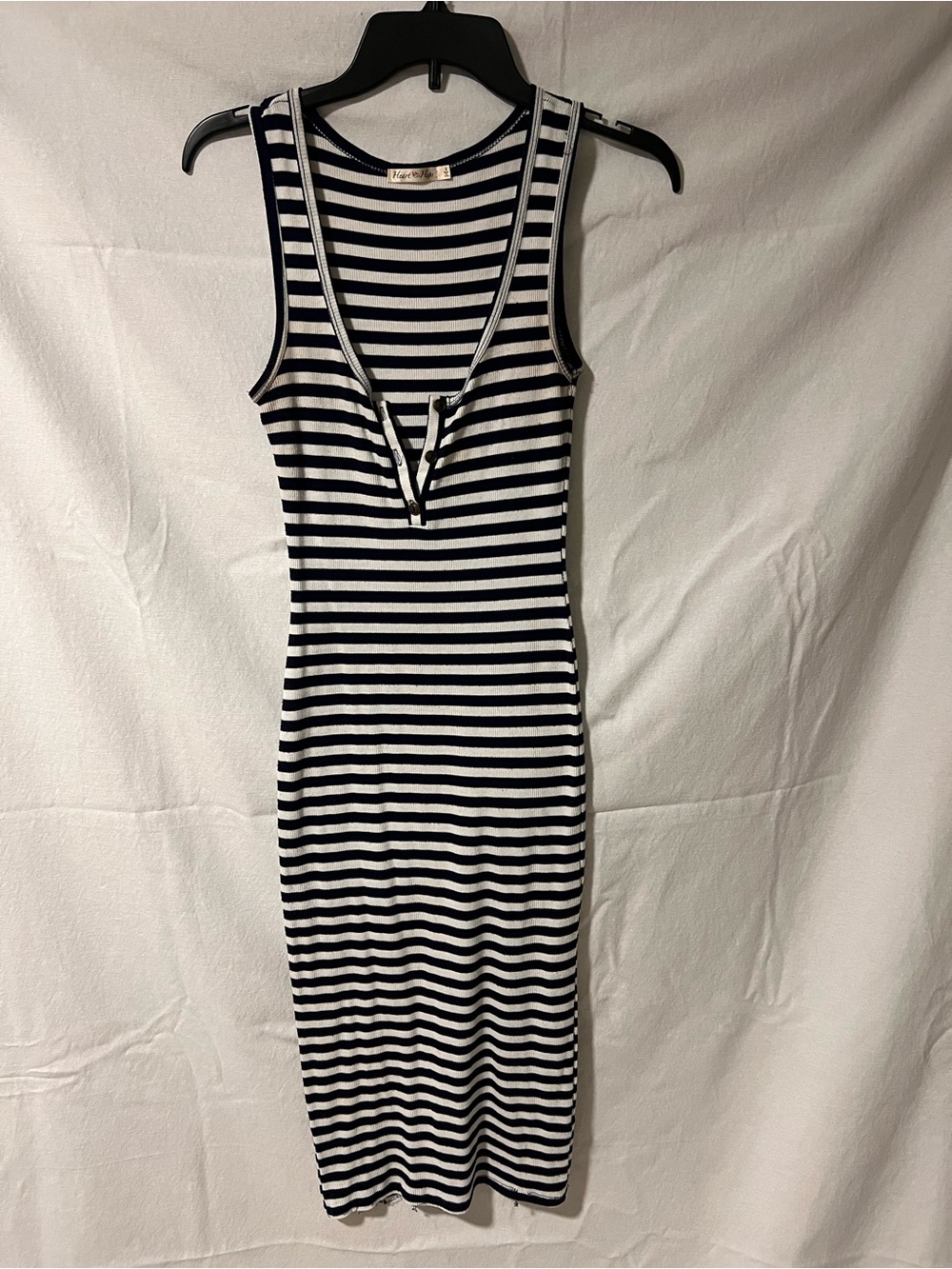 Heart Hips Navy and White Striped Tank Midi Dress - size S